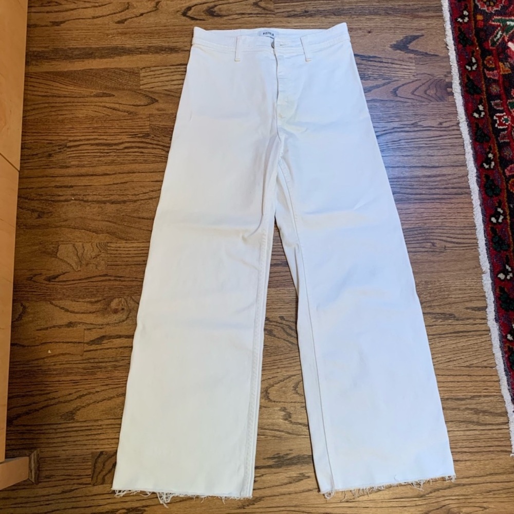 PISTOLA White Wide Leg Jean with Frayed Bottom Detail